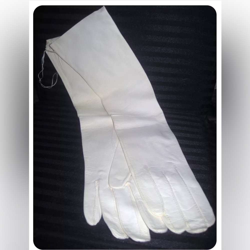 VINTAGE NEW Evening Gloves Cream Ivory Genuine Kid Leather France Size 6